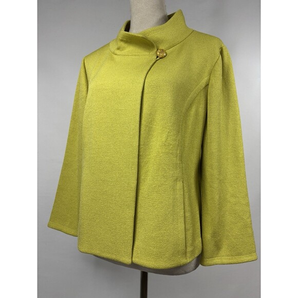 St John Collection Knit Jacket Blazer Lime Green Size 12 Chartreuse Button - Picture 14 of 14